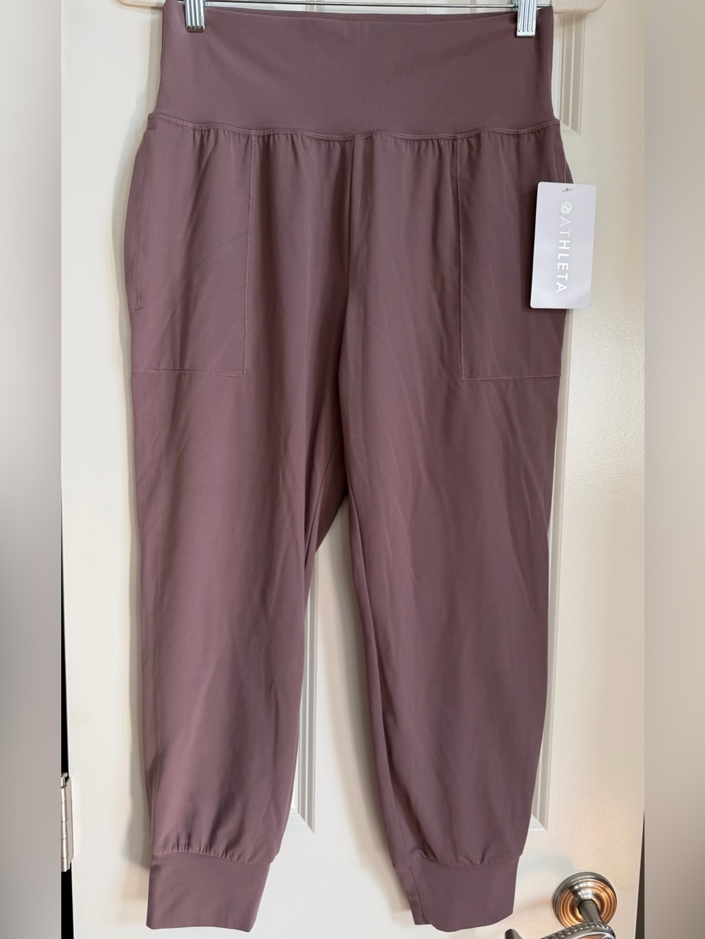 NWT Athleta Salutation High Rise Jogger Powervita Truffle Brown M Petite Taupe